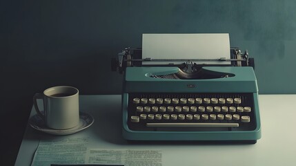 Vintage typewriter with paper, retro writing tool on a desk, evokes nostalgia for classic literature and creativity, ample space for notes.