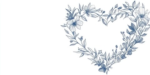 Leinwandbilder - Minimalist floral heart shape line art design in blue showcasing elegance and simplicity with ample copy space for customizable text