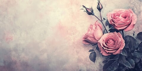 Leinwandbilder - Vintage Floral Composition Featuring Elegant Roses with Soft Background and Ample Space for Text or Graphic Overlay