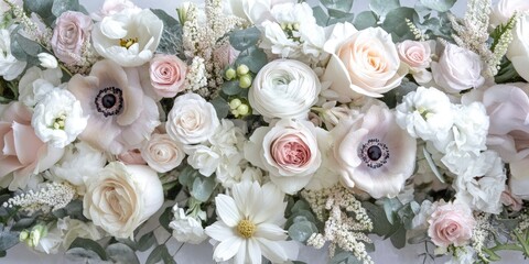 Aufkleber - Elegant Floral Arrangement in Pastel Colors with Ample Copy Space for Text Use