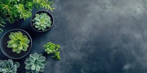 Fototapete - Elegant dining table featuring fresh green succulents in pots with ample empty space for personalized text or signage.