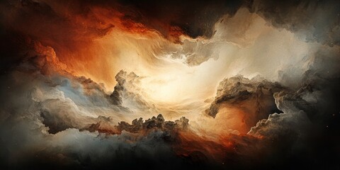 Sticker - A dramatic sky scene featuring swirling clouds in shades of orange, red, and cream, creating a sense of movement and depth.