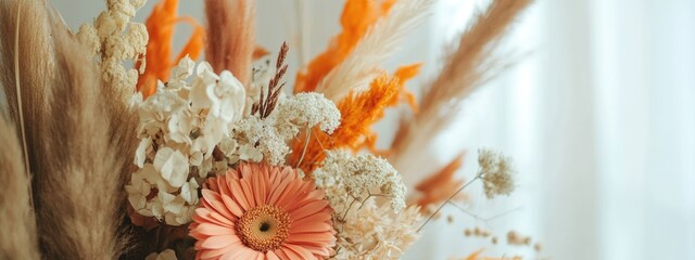 Leinwandbilder - Dried Flower Arrangement for Home Decor with Soft Neutral Background and Empty Space for Text or Branding