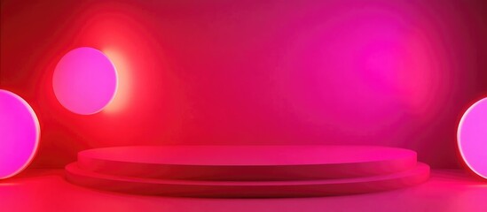 Aufkleber - Fluorescent red abstract background with glowing lights and geometric shapes ideal for banners and creative text placement.