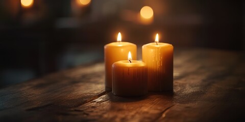 Poster - Romantic dining table setting with lit candles creating an intimate atmosphere and ample space for personalized text or invitations