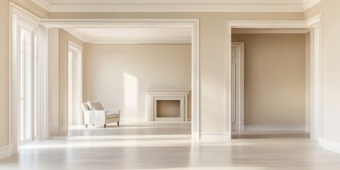 Fototapete - Elegant Four Room Residential Suite Featuring Timeless Design and Ample Empty Space for Personalized Text or Artwork Display