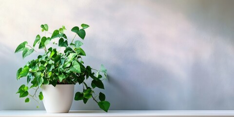 Leinwandbilder - Elegant green potted plant on table with soft background and empty space for text creating a fresh and serene ambiance for design use