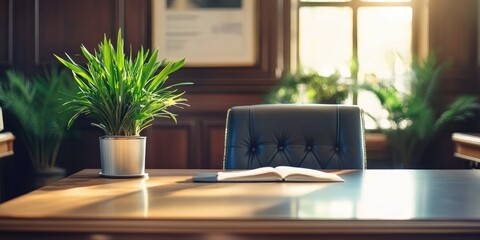 Aufkleber - Sophisticated Office Interior with Stylish Furniture and Verdant Plant Creating a Tranquil Workspace Atmosphere