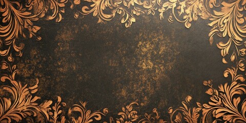 Leinwandbilder - Elegant dark damask pattern with ornate golden foliage framing empty copy space ideal for brochures and mockups showcasing text content