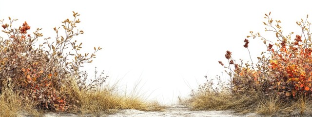 Leinwandbilder - Dried grass and plants in a field creating an empty space ideal for text or overlay as a natural background scene