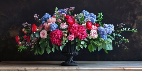 Aufkleber - Vibrant Floral Centerpiece in Classic Vase with Space for Text Ideal for Invitations or Greeting Cards