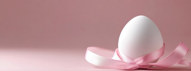 Aufkleber - Easter Egg Decorated with Pink Ribbon on Soft Pink Background for Textual Overlay and Seasonal Celebrations