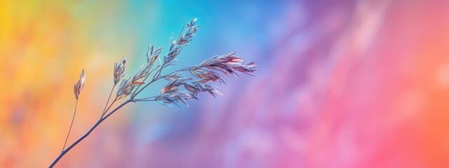 Aufkleber - Dried Plant Stem on Colorful Abstract Background with Space for Text Creative Nature Art Conceptual Design