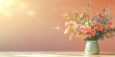 Aufkleber - Elegant summer floral arrangement in a sunlit setting with ample copy space for text or promotional use. Perfect for gatherings and events.