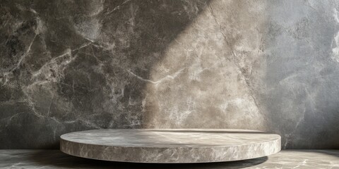 Poster - Elegant Round Display Table with Textured Stone Background for Product Presentation and Copy Space