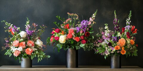 Fototapete - Elegant Floral Arrangements Showcasing Colorful Creativity with Blank Space for Text or Branding in a Stylish Setting