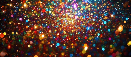 Aufkleber - Vibrant Neon Bokeh Particles Background for Holiday Designs with Shimmering Lights and Copyspace for Text in Dark Atmosphere