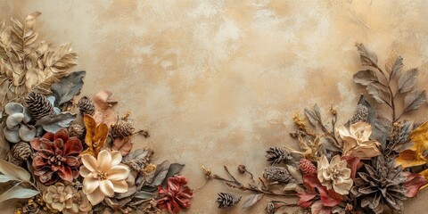Aufkleber - Elegant dried floral arrangement with neutral backdrop and ample copy space for personalized text or messaging.