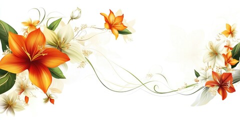 Aufkleber - Floral elegance with vibrant flowers and swirling curves on a white background featuring ample copy space for custom text or messages