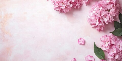 Fototapete - Soft pink floral arrangement on a textured marble background with ample space for typography and design elements.