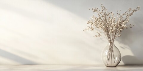 Aufkleber - Elegant glass vase with dried flowers on minimalist background providing empty space for creative text or design elements