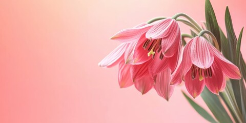 Poster - Elegant Fritillaria imperialis with vibrant pink blossoms against a soft background perfect for text overlay in a botanical garden setting
