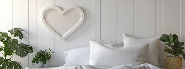 Aufkleber - Heart Shaped Photo Frame Mockup in Stylish Bedroom Interior with Plants and Cozy Decor Elements