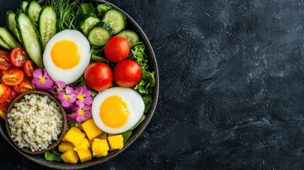 Wall Mural - Fresh and Colorful Salad Bowl with Vegetables and Soft Boiled Eggs