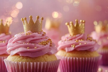 Poster - Cupcakes with Pink Frosting and Gold Crown