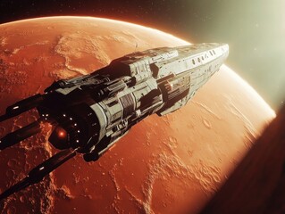 Wall Mural - space ship near red planet