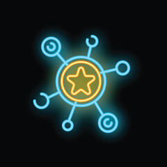 Wall Mural - Neon icon of a star connected with circles representing a network, symbolizing a concept in a visually appealing way