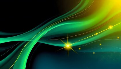 Wall Mural - Abstract wavy background with a green and yellow gradient and star shapes shining