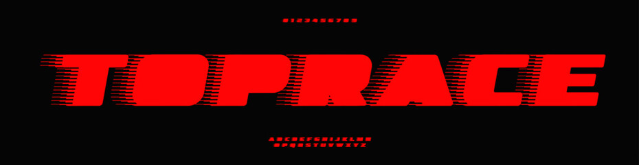 Aufkleber - Thick dynamic font, bold action letters, wide heavy font for racing headlines, automotive lettering, race logo, velocity and power typography, sport label. Vector typography.