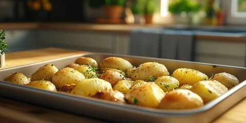 Wall Mural - Potatoes on Wooden Table