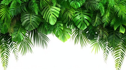 Fototapete - Vibrant green tropical leaves create a lush and inviting backdrop for various settings, enhancing the atmosphere with their rich textures and diverse shapes