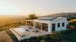 © pkproject - Stunning modern home with rooftop solar panels enjoying scenic mountain views and sunlit outdoor