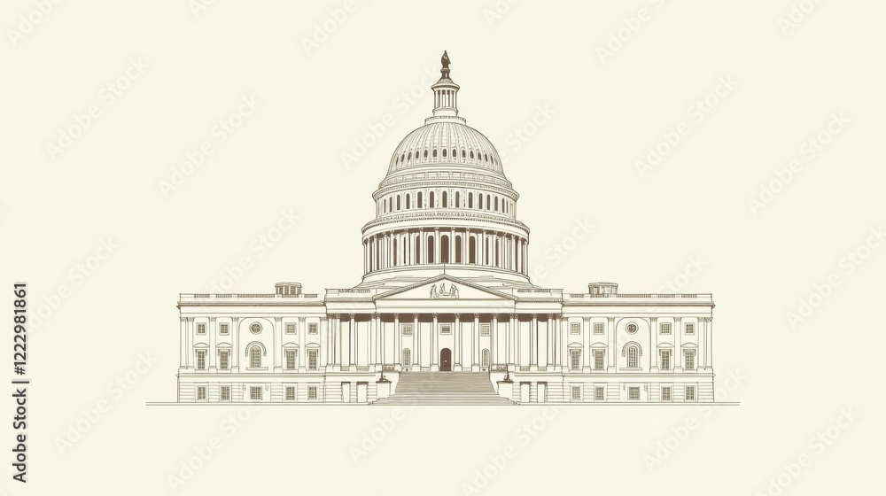 Simple line drawing of the US Capitol building. Stock Illustration ...