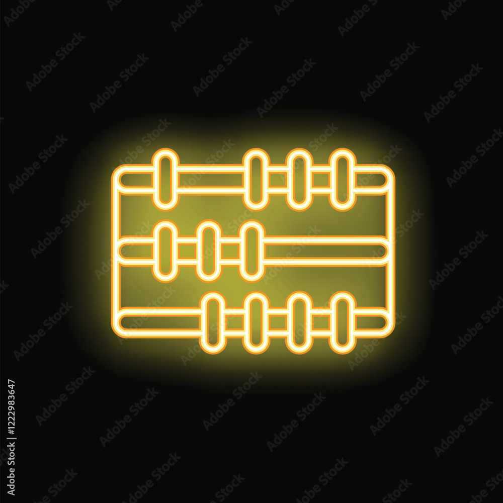 Yellow neon abacus icon glowing against a dark background, representing ...