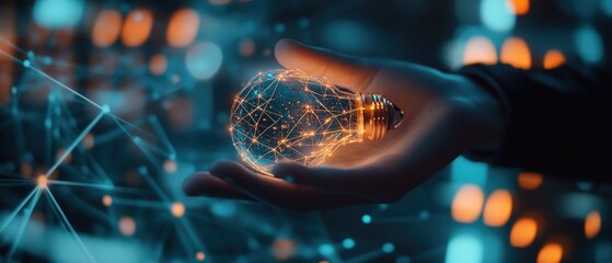 Wall Mural - hand holding a glowing digital globe, symbolizing global connectivity and technology advancement, wi