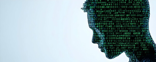 digital head profile, code, white background