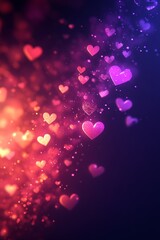 Wall Mural - bokeh background with red, pink, purple hearts, romantic love texture for valentine s day.