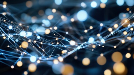 Wall Mural - network connections, abstract digital background with glowing lights and colorful particles, illustr