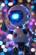 © felix_brönnimann - Robot, futuristic technology with glowing blue light and colorful bokeh background. Innovation, automation and AI concepts for modern business solutions.