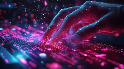 a hand of a programmer using a computer with digital