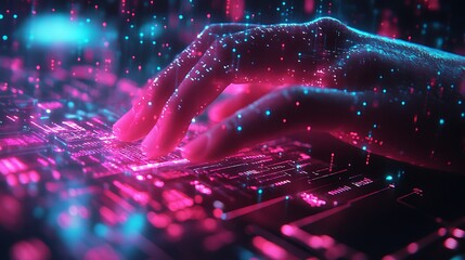 A hand of a programmer using a computer with digital