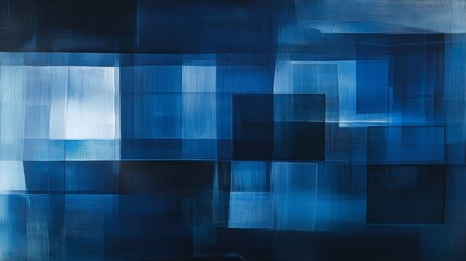 Leinwandbilder - An abstract background with overlapping transparent squares in shades of blue, creating a modern, minimalist feel with clean lines and depth