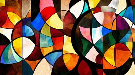 Fototapete - An abstract background with vibrant geometric shapes in various colors, creating a dynamic and playful pattern with depth and shadow