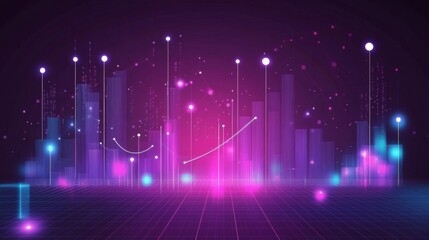 Aufkleber - An abstract financial graph with glowing data points and smooth lines, set against a dark gradient background, conveying a modern and high-tech feel
