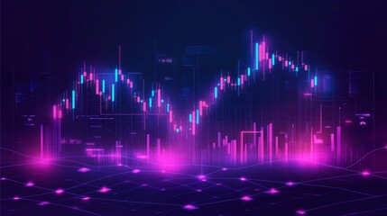 Aufkleber - An abstract financial graph with glowing data points and smooth lines, set against a dark gradient background, conveying a modern and high-tech feel