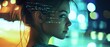 © felix_brönnimann - Woman in urban setting with neon lights reflecting on her face, expressing futuristic technology, digital transformation, and innovation in modern life.